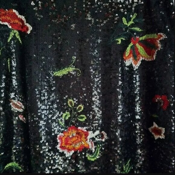 Anthropologie Sequin Floral Skirt 2 Black  A-Line Sparkly Cocktail Knee Length - Picture 4 of 10